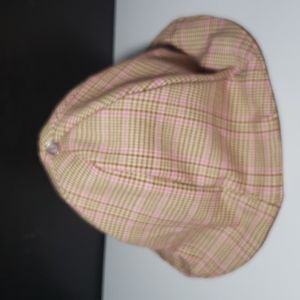 Inspector 3 with faux suede swirl and check print roundPearl button Tulip Hat